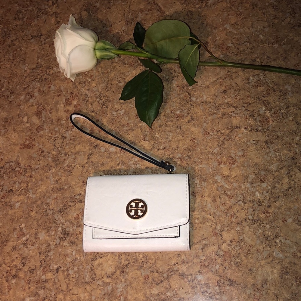 White Tory Burch Leather Wristlet Wallet